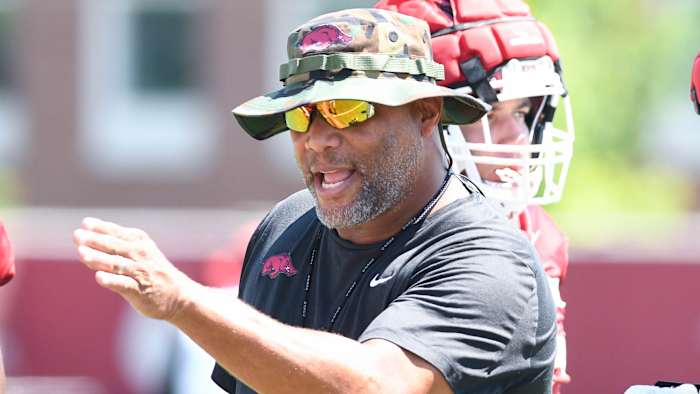 Razorbacks' Deke Adams at fall practice in 2022